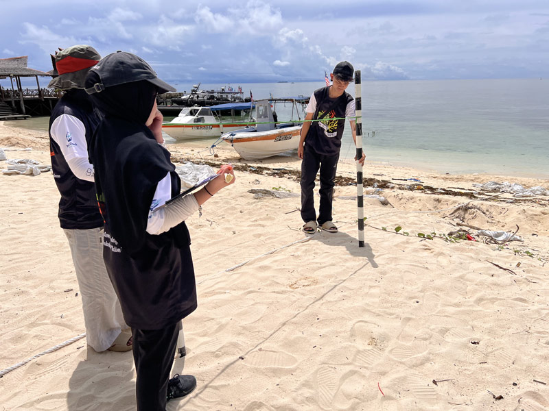 Participants conducting beach profiling during Climate Action Day at Mabul Island